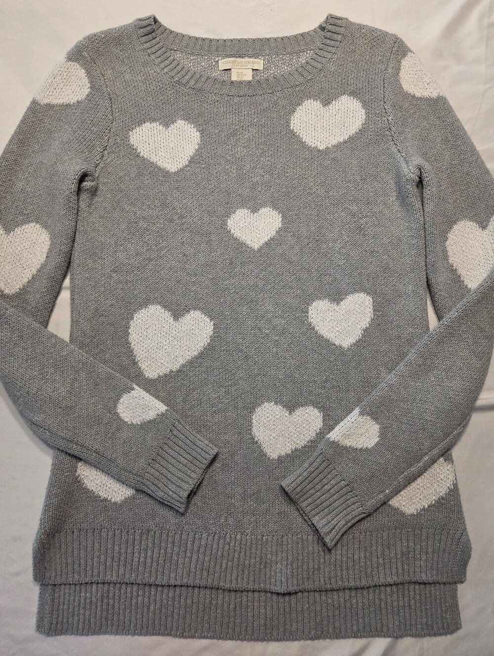 Christian Siriano Gray Crewneck Sweater with White Heart Pattern